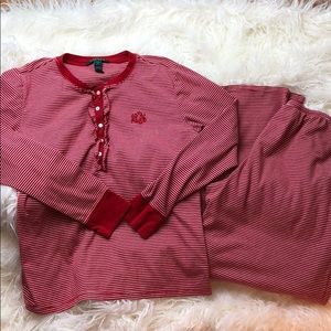 Ralph Lauren red white striped cotton pajamas sz M